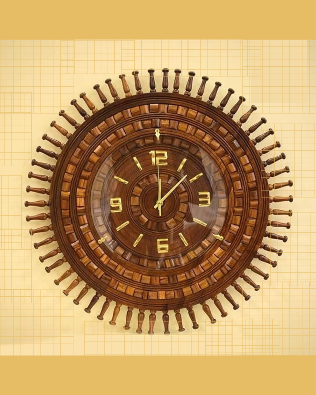 Wooden Sun Wall Clock – Premium Decorative Sunburst Wall Clock for Home & Office