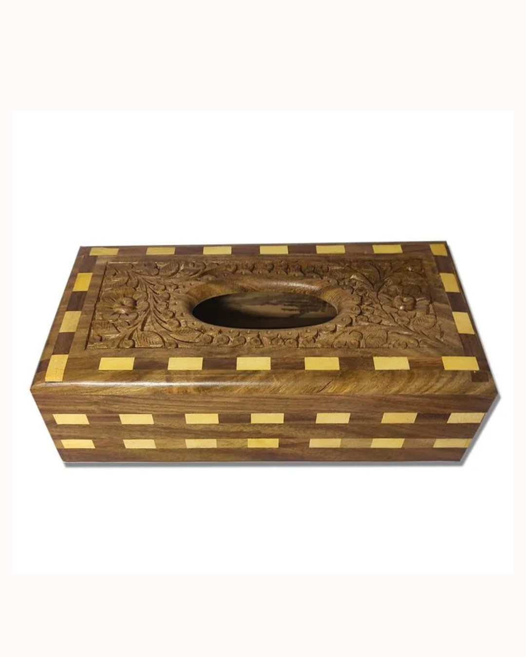 Handcrafted Wooden Tissue Box – Intricately Carved Sheesham Wood Tissue Holder for Home Decor