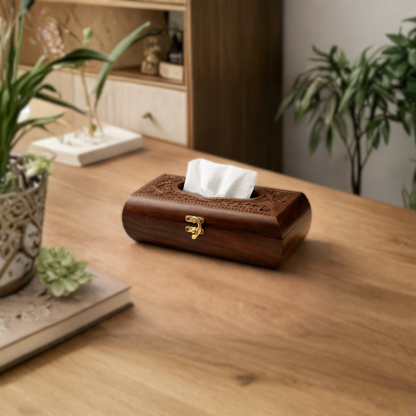 Wooden Tissue Box – Hand Carved Sheesham Wood Tissue Holder for Home & Office