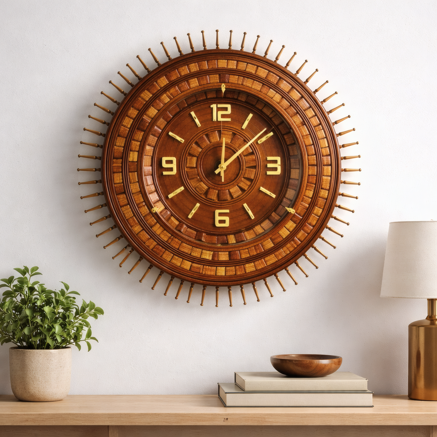 Wooden Sun Wall Clock – Premium Decorative Sunburst Wall  Clock for Home & Office